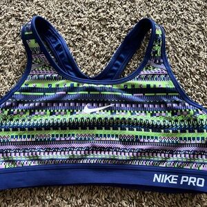 Nike Blue and Green Sports Bra with Geometric Design